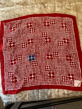 kate spade New York Ford Red and White Geometric Silk Square Scarf